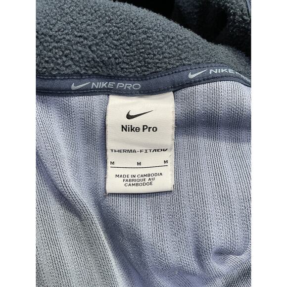 Nike Pro Therma-Fit Adv Blue Polyester Cropped Fleece Hoodie Size M - Picture 3 of 4